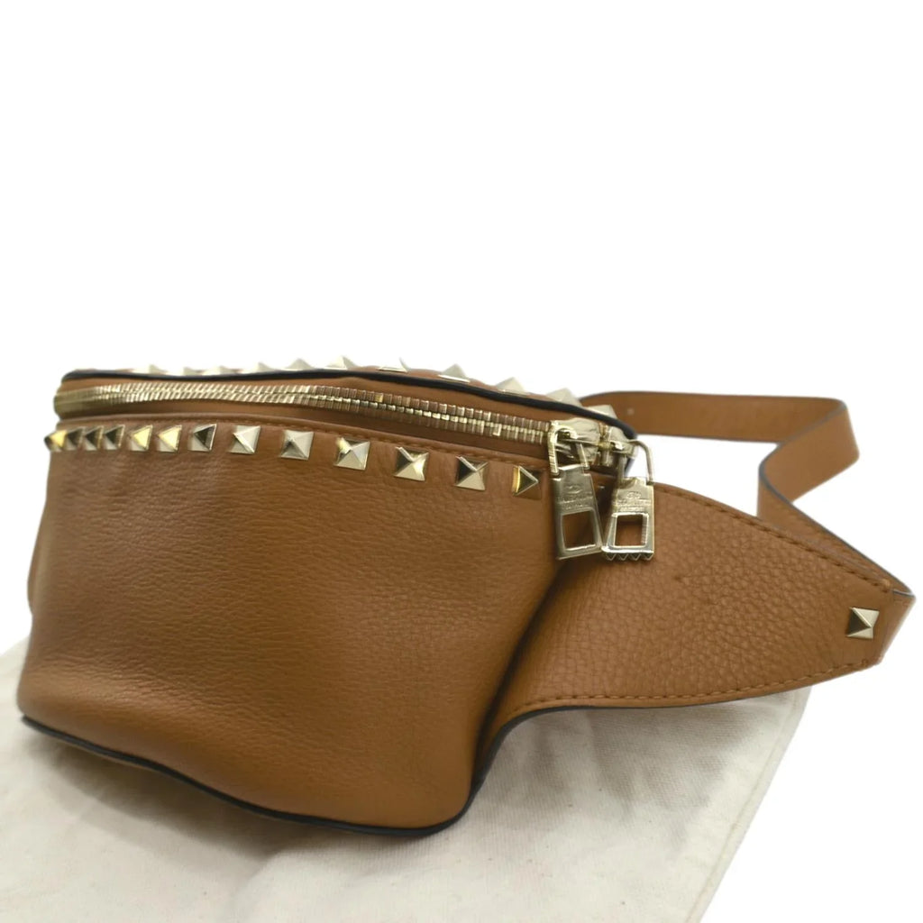 Bag VALENTINO Leather Pre-Loved Spike Belt Camel