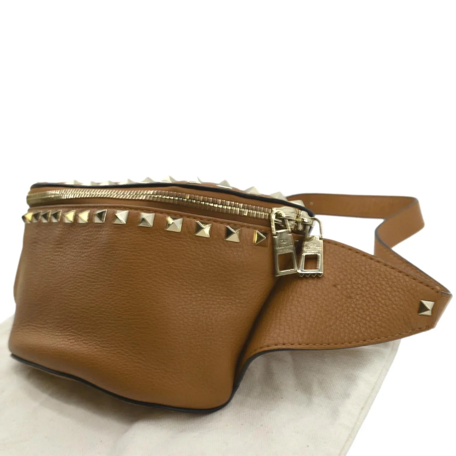 Bag VALENTINO Leather Pre-Loved Spike Belt Camel