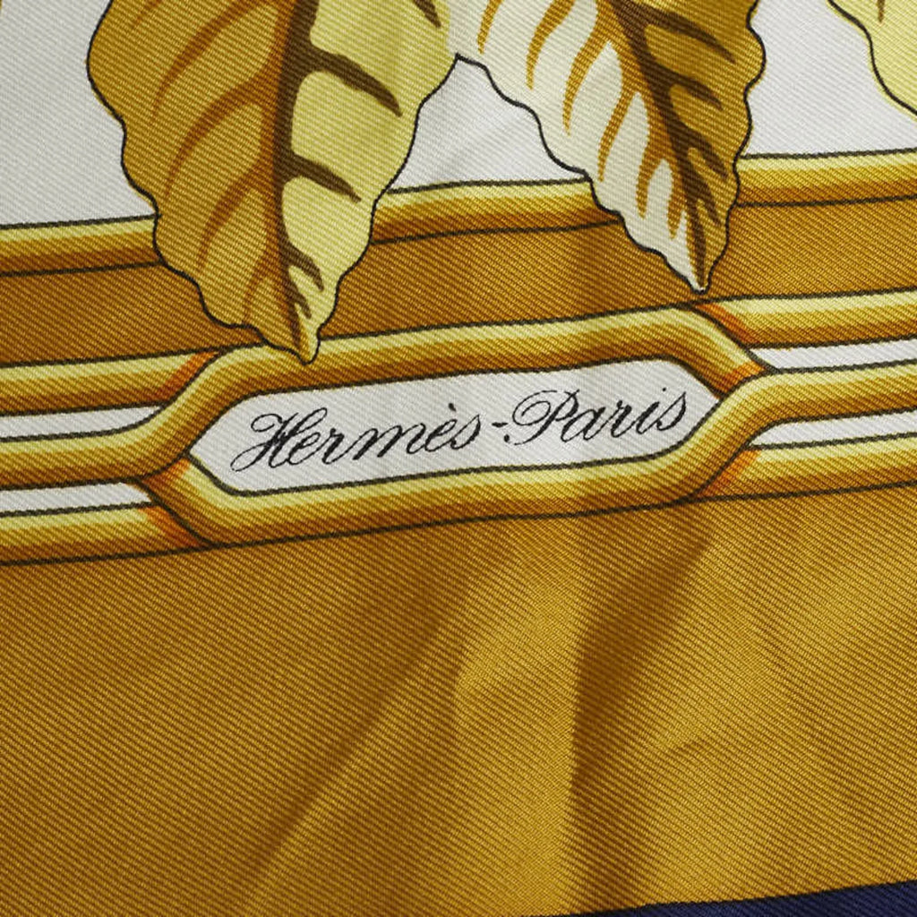 Pre-Owned Scarf Parrot (Good) Carre90 HERMES Perroquets Silk Bird Hermes Les Gold Ladies Navy detail Muffler