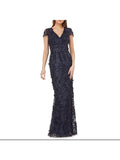 Formal Sleeve 4 Embellished Navy VALVO CARMEN Floral Dress Neck Womens Cap MARC V Mermaid Full-Length