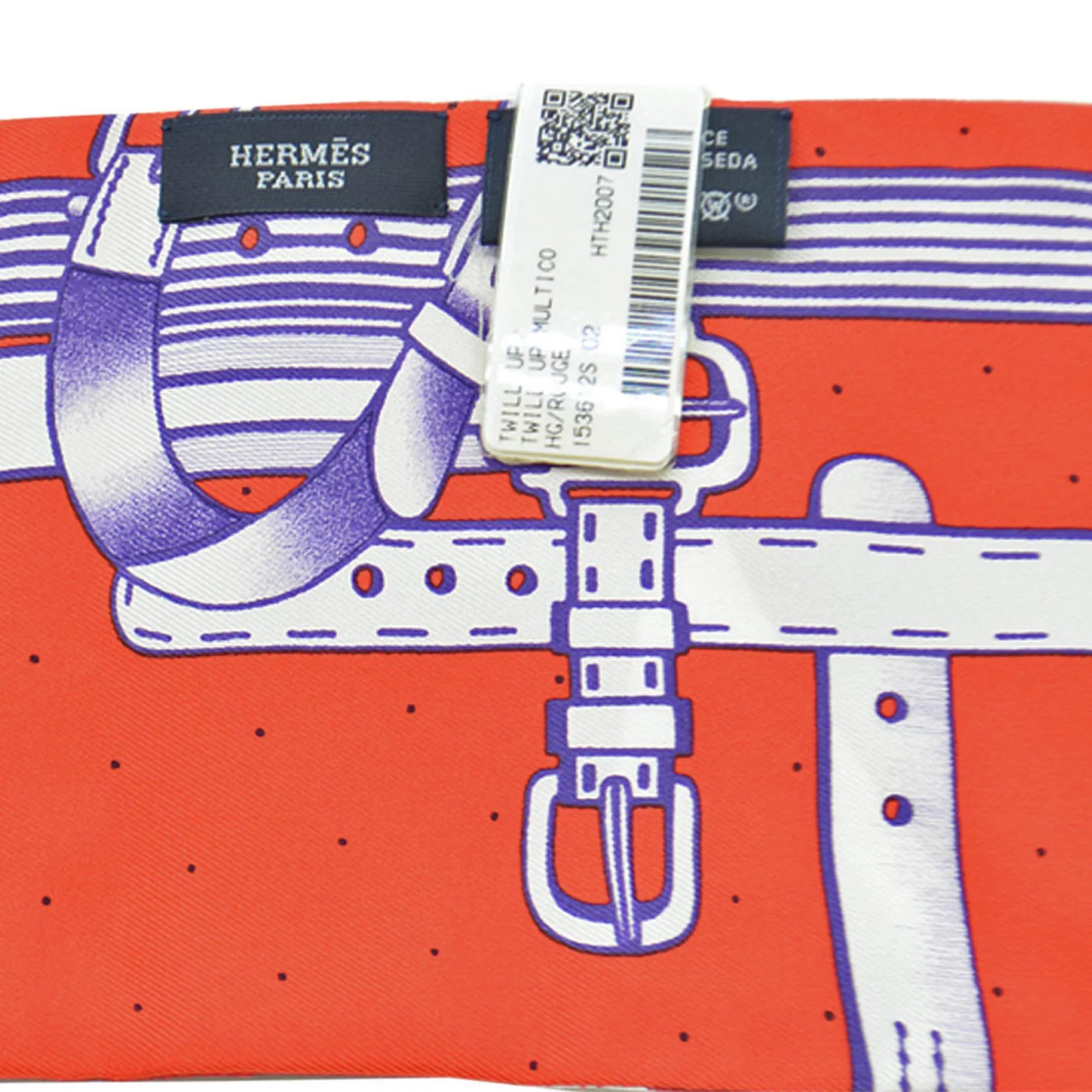 Pre-Owned Ladies (Like Silk Multi Hermes Scarf White Up Orange Twill New) Red HERMES