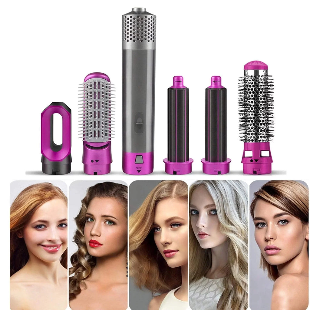 for Ionic Detachable and Dryer 5-in-1 Straightening Color: Negative with Automatic Curling Brush PinkGold Hair Styling, - - Heads Dryer Electric Blow Hair Brush Brush Styler