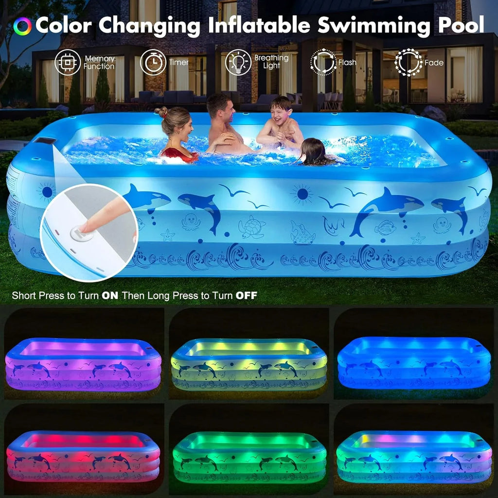 Backyard Kiddle Powered, Upgraded Swimming for Pool Inflatable 105"x65"x25''Oversized Large Solar Pool Inflatable Family up with Lights, 2024 Pool Kids,Adults, for Blow Pool, Thickened Pool