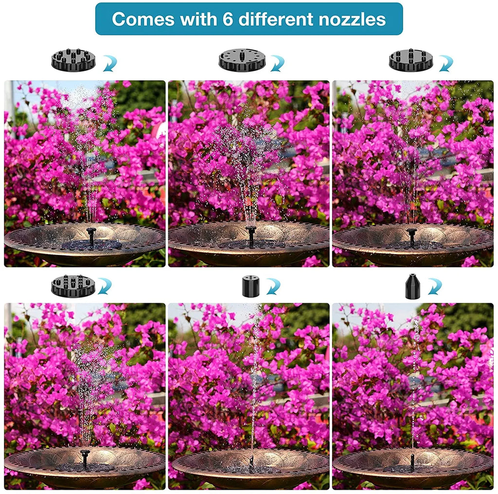 6 baths, fish 1.5W with nozzles upgraded independent outdoor Pump, solar gardens, Solar fountain, tanks, newly solar suitable bird fountains for bird pump water floating bath ponds, AISITIN Fountain
