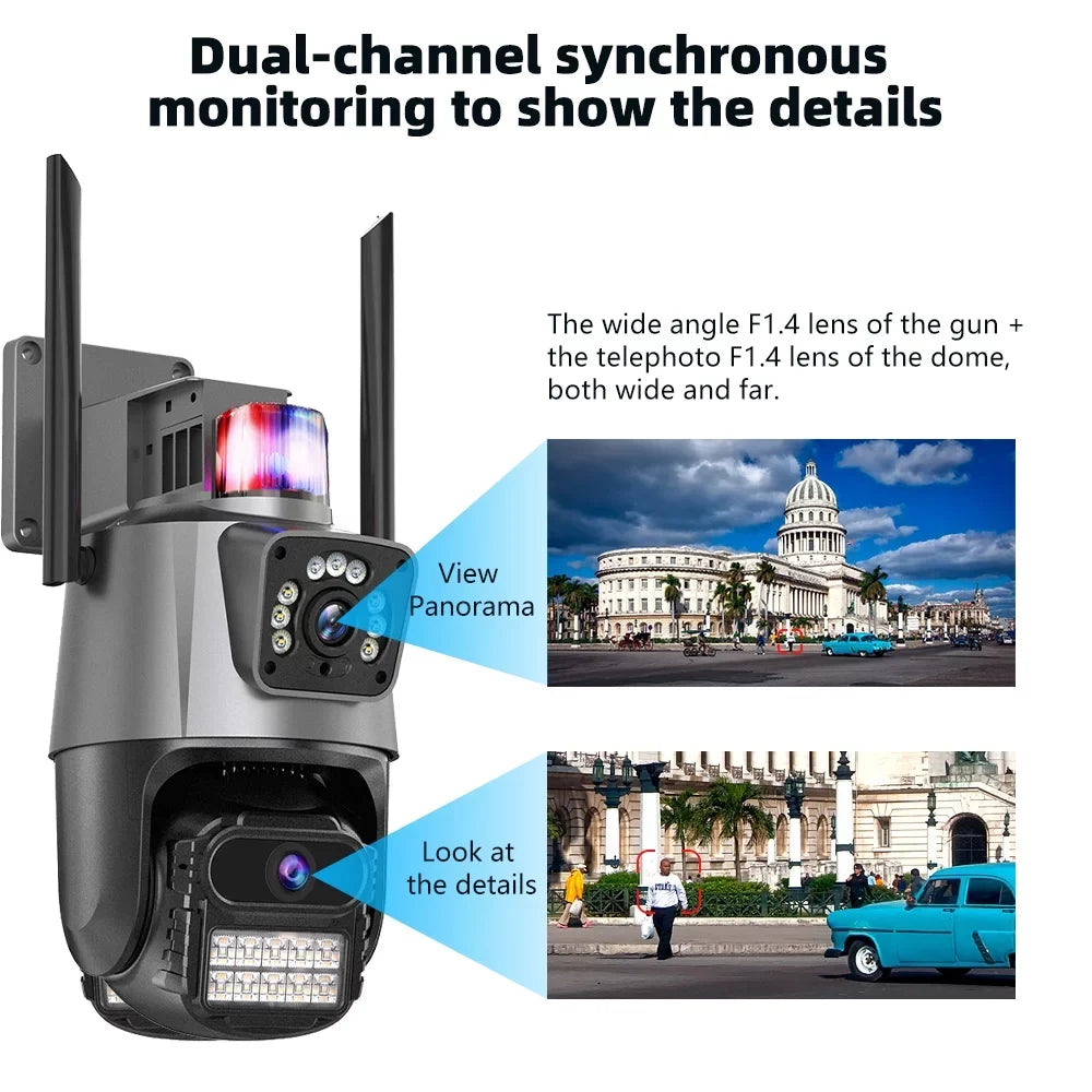 Waterproof Audio Outdoor Vision, Dual 360° Home Camera, Lens Cameras Night Security Wi-Fi Kepeak Surveillance 2-Way View,