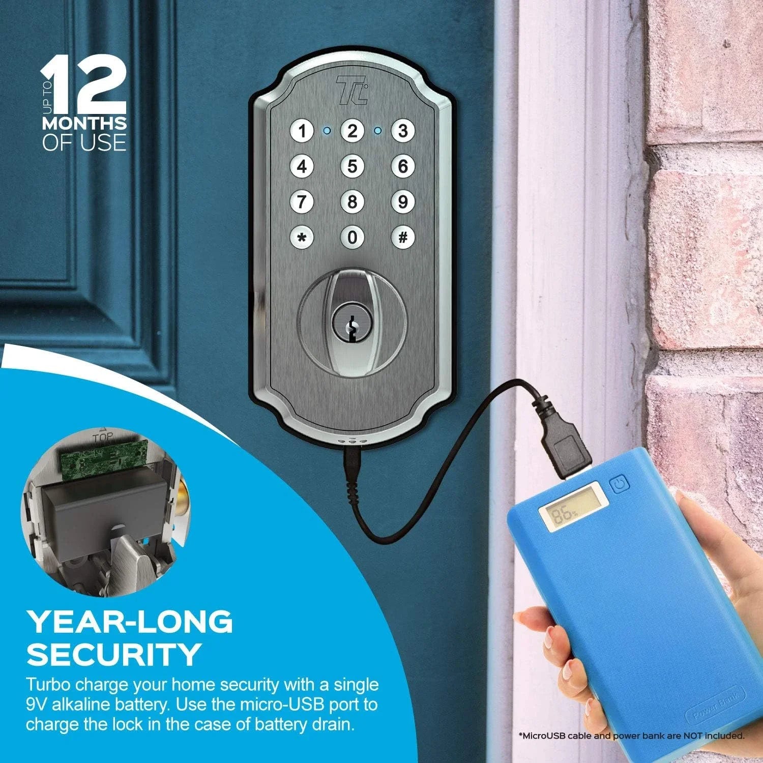 Smart Keypad for App Electronic Brushed Door Mobile with TL115 Nickel Entry Keyless Lock Deadbolt Door TurboLock Home Front