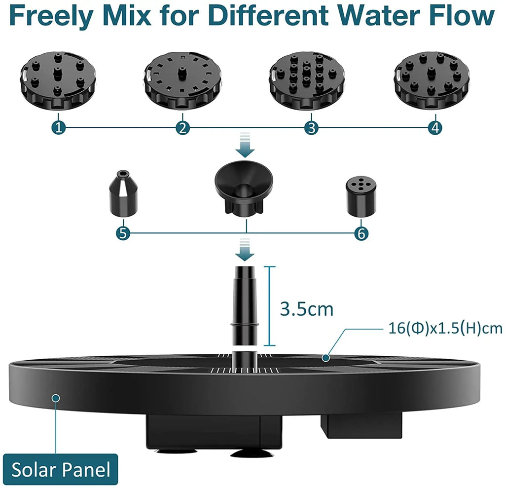 6 baths, fish 1.5W with nozzles upgraded independent outdoor Pump, solar gardens, Solar fountain, tanks, newly solar suitable bird fountains for bird pump water floating bath ponds, AISITIN Fountain