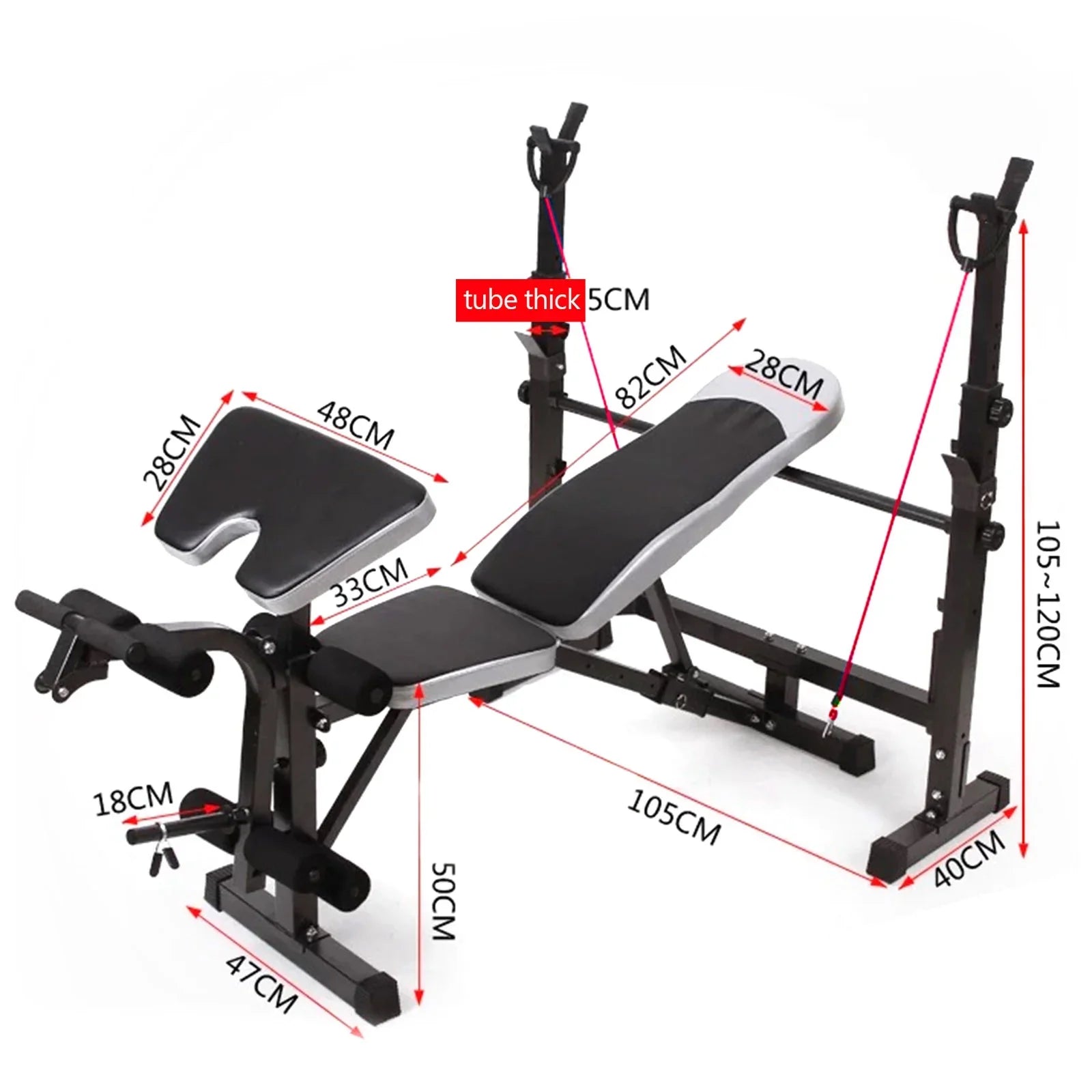 Weight Press Bench Adjustable Folding Bench Rack Full Body W/Barbell Workout