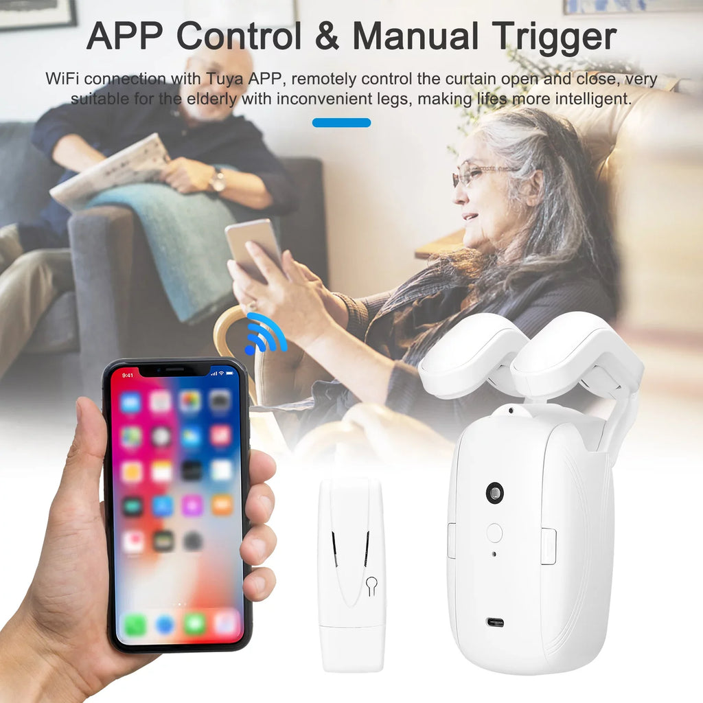 & Motor Setup Intelligent Curtain APP Wiring with Electric Curtain Support for WiFi Rod Control Home Sensing Remote Walmeck No with Roman Gateways Robot Compatible Automatic Opener Timer
