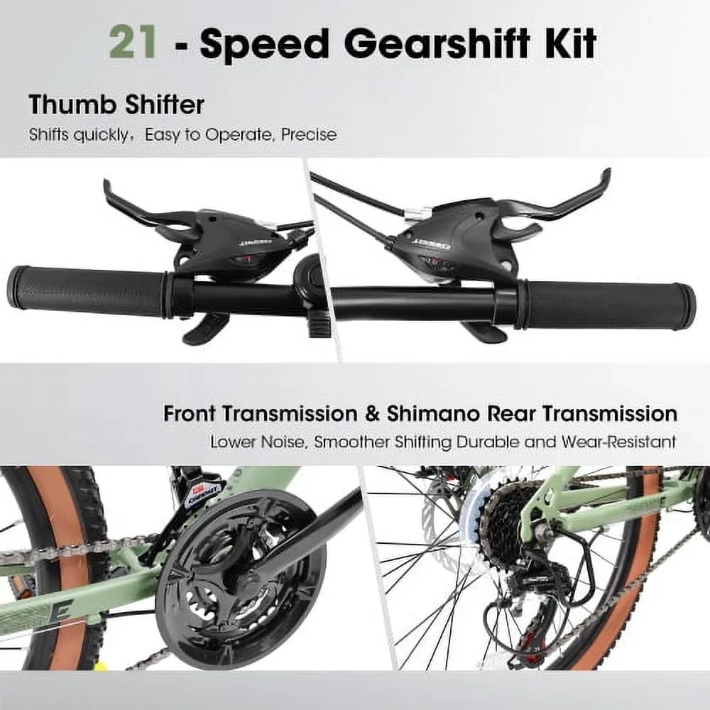 Brakes Disc Mountain 24 Wheels, Bike A24301 Womens Commuter 21-Speed Frame Bicycles Mountain steel Fork Mens Shifter Trail City Inch Thumb Ecarpat Bike, Front Carbon