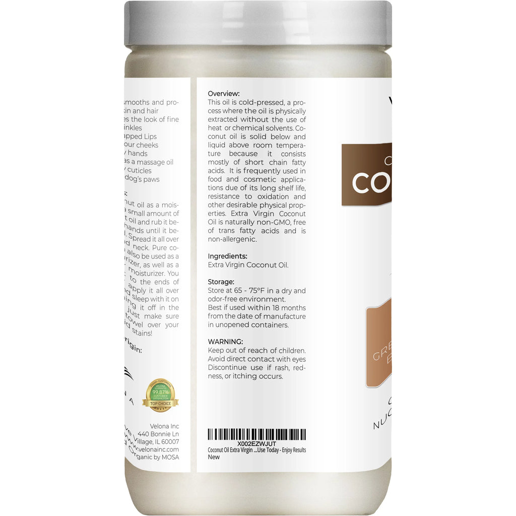 Extra jar Care Skin, Coconut Grade USDA Enjoy Use and Virgin, - Certified Cosmetic Velona Face, | Results Hair Today Virgin | oz Organic 64 Extra Food | Oil - | Cold Pressed | in Body,