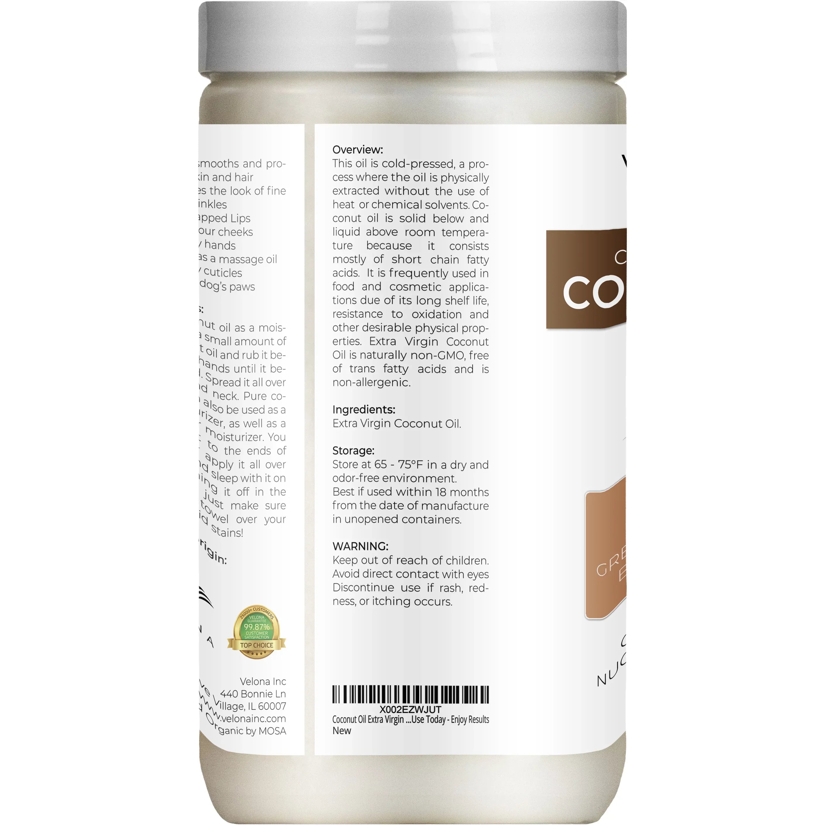 Extra jar Care Skin, Coconut Grade USDA Enjoy Use and Virgin, - Certified Cosmetic Velona Face, | Results Hair Today Virgin | oz Organic 64 Extra Food | Oil - | Cold Pressed | in Body,