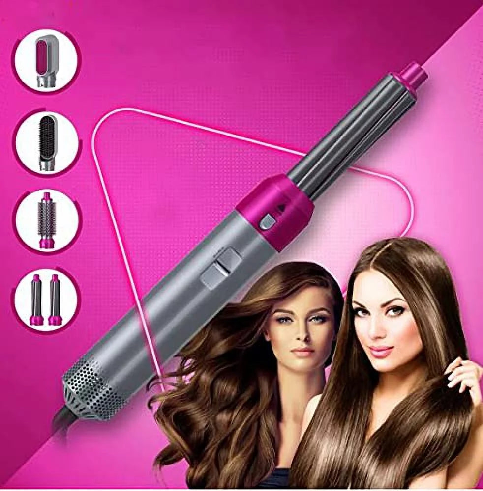 for Ionic Detachable and Dryer 5-in-1 Straightening Color: Negative with Automatic Curling Brush PinkGold Hair Styling, - - Heads Dryer Electric Blow Hair Brush Brush Styler