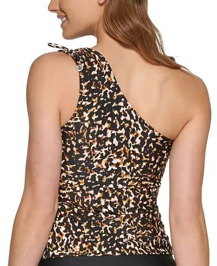 Size DKNY Women's Medium Tankini Top One Printed Shoulder Swimsuit Black