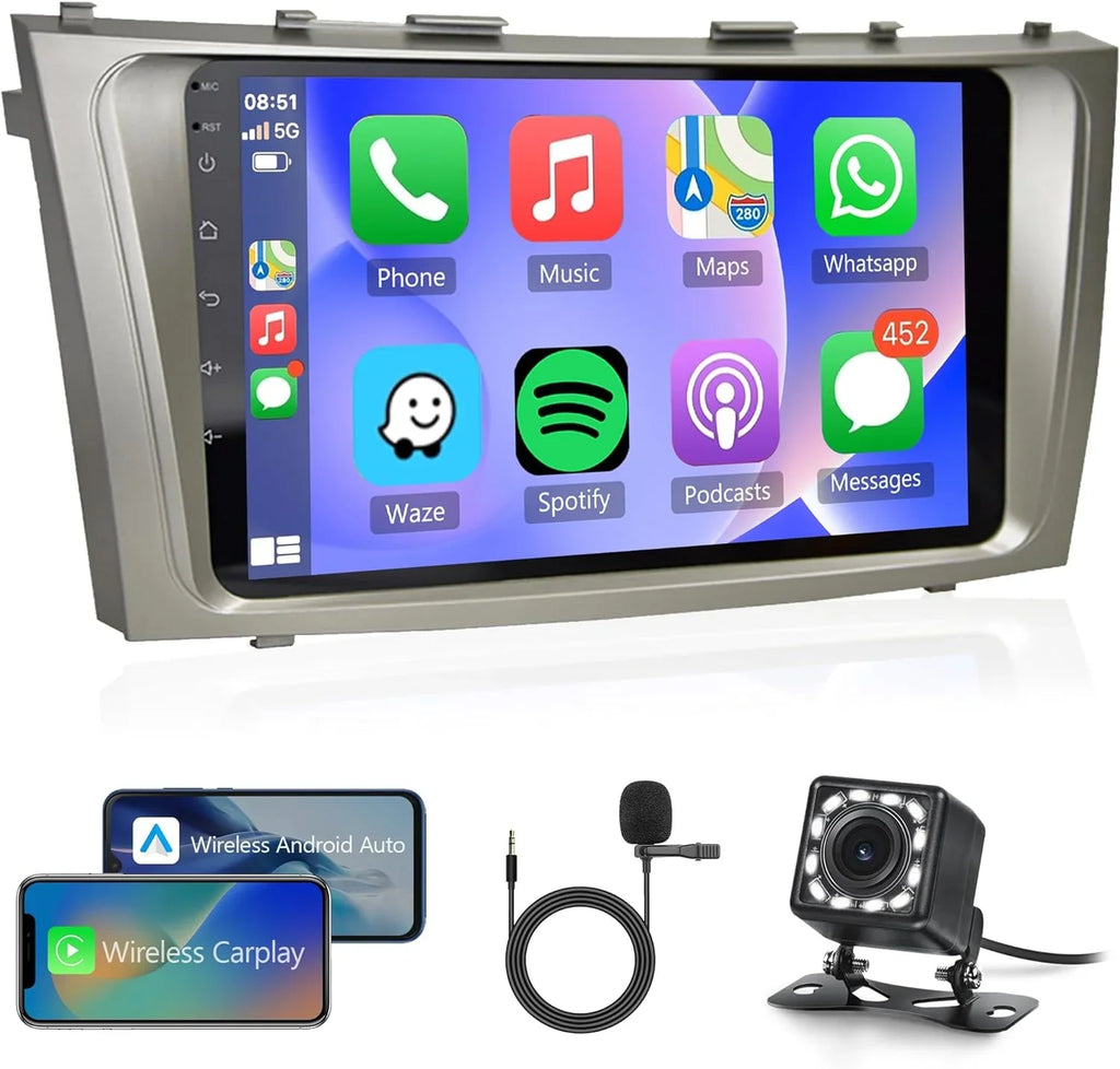 Navigation + Auto USB Stereo GPS Screen Car 2006-2011, Inch THONZER for Radio 2G+32G Toyota Backup Android Carplay Touch Radio Android 9 Bluetooth Camry Car WiFi FM Camry Camera SWC