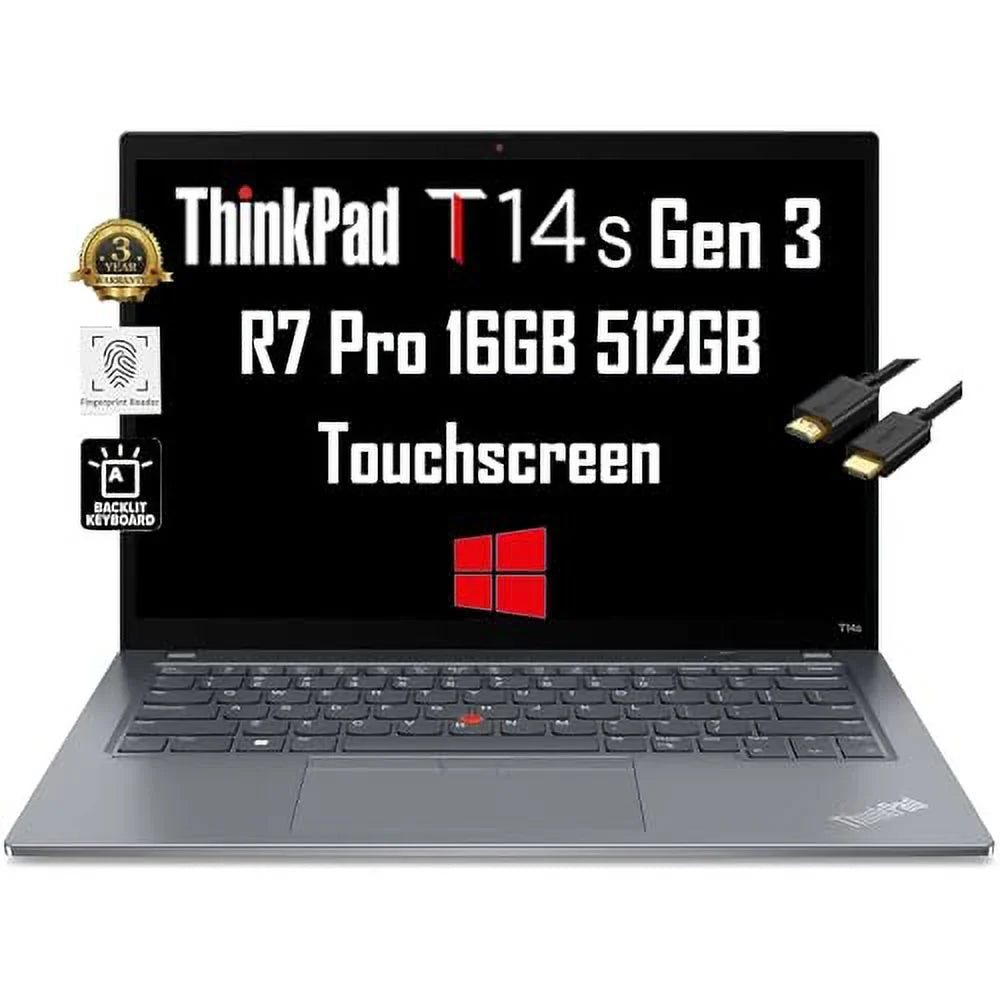 3 Pro, 6850U, Grey Backlit, 10/11 512GB T14s RAM, Touchscreen Beat ThinkPad notebook 14" Gen WRT, SSD, Cable, Ryzen Business 16GB Webcam,  FP, 3-Yr 7 (8-Core Win (AMD Pro IST i7-1185G7)) FHD+