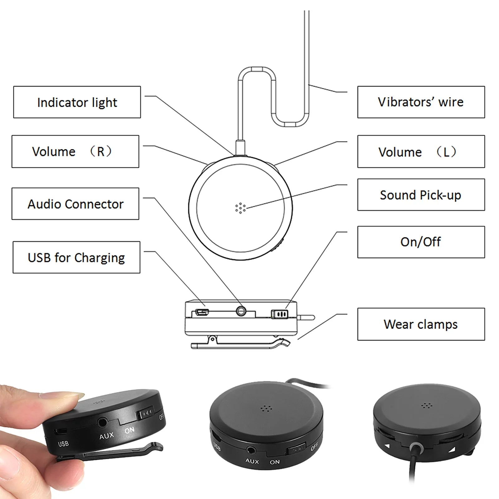 Headphones AUX Wired Conduction Headsets Pick-up IN Black Sound Bone