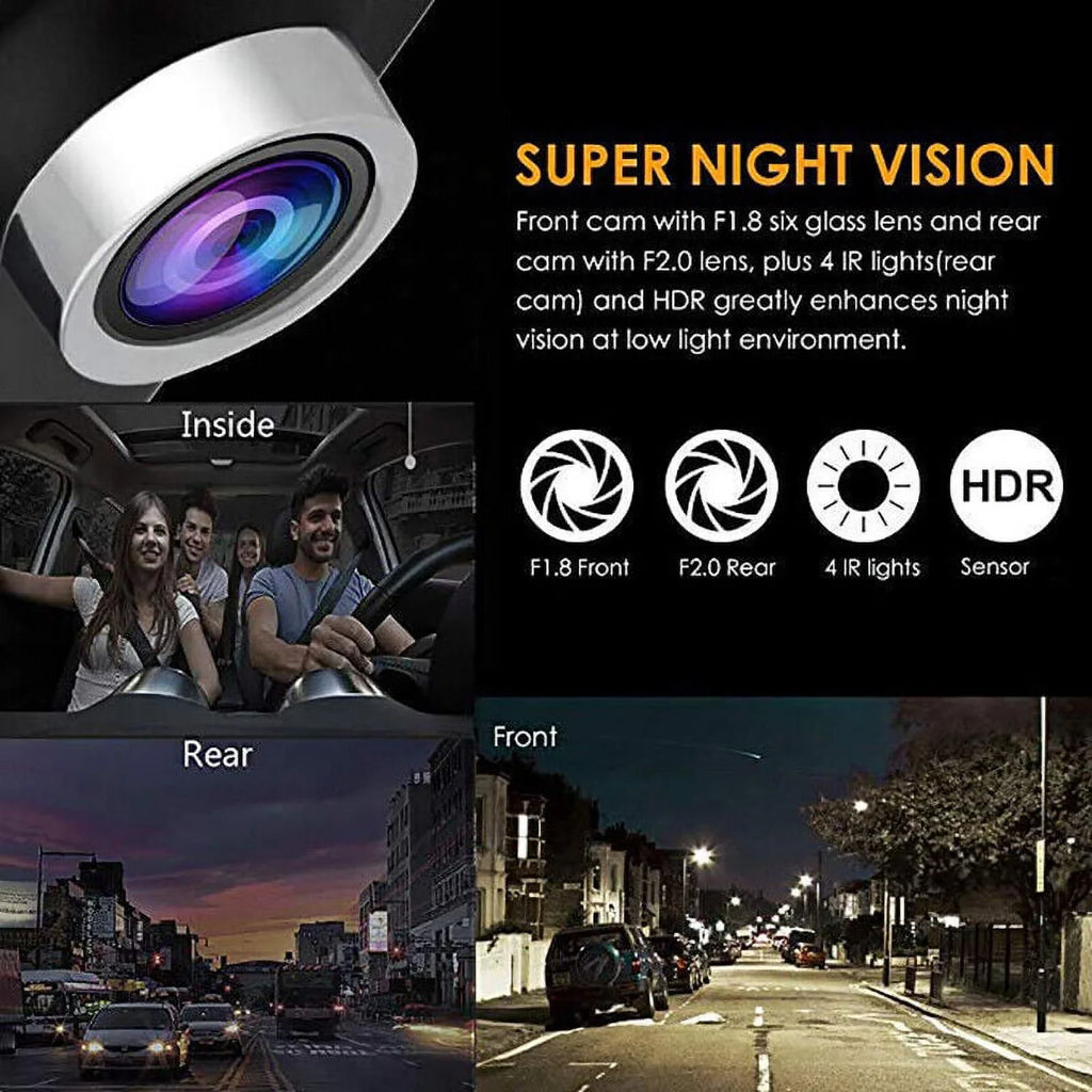 and Lens Detection Front/Rear/Built-In Dual Camera Driving Cam 4" Motion Dash DVR HD G-Sensor, 1080P Car Monitoring TASHHAR Video Parking Recorder