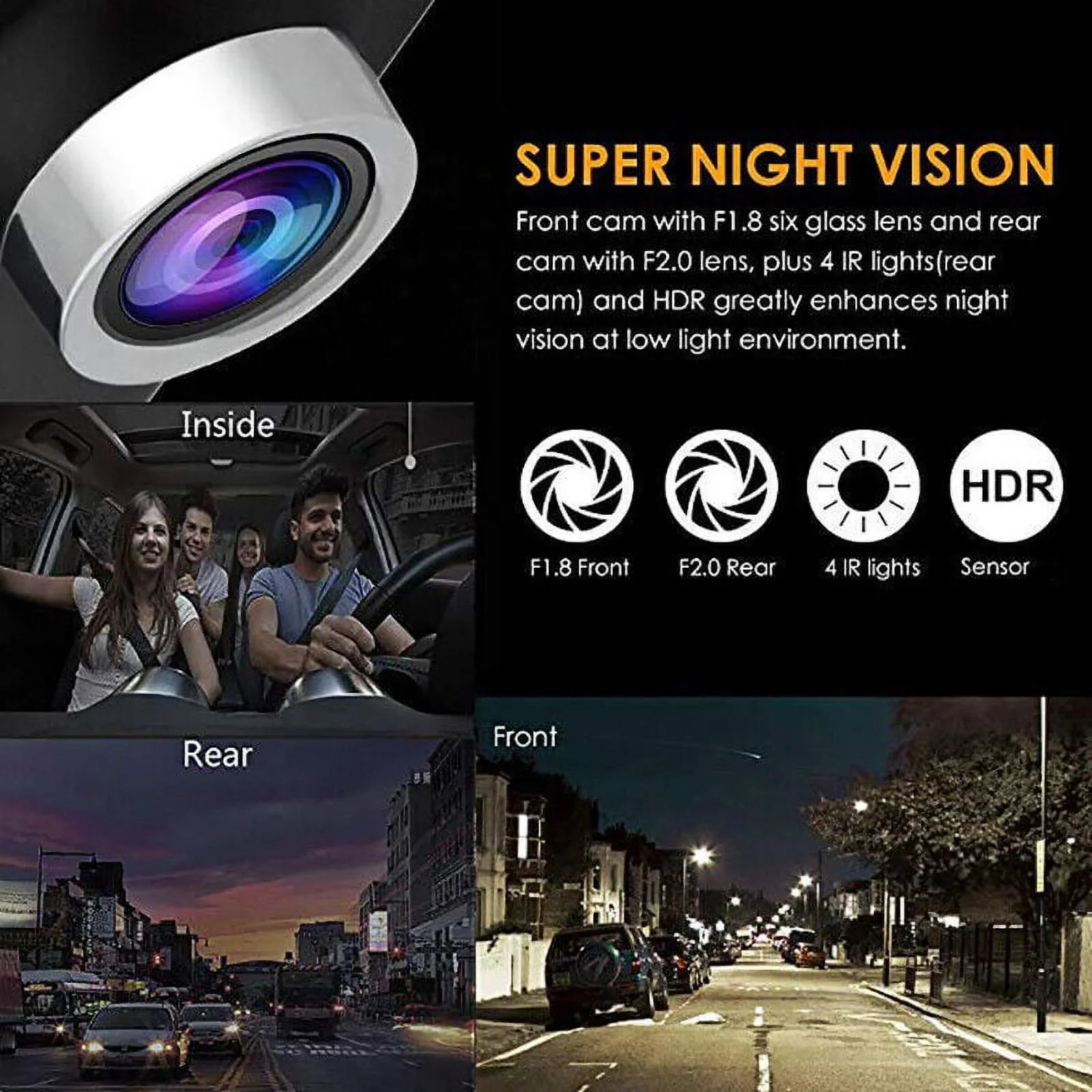 and Lens Detection Front/Rear/Built-In Dual Camera Driving Cam 4" Motion Dash DVR HD G-Sensor, 1080P Car Monitoring TASHHAR Video Parking Recorder