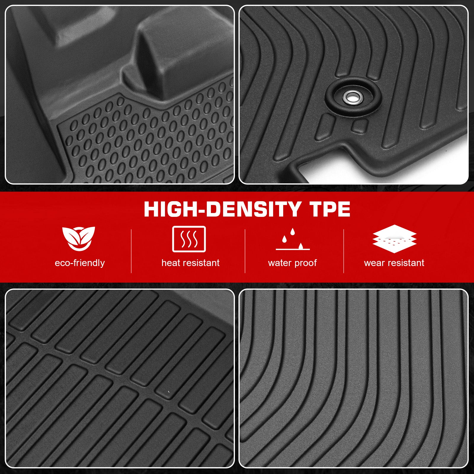 Protector Town Mats Liner Black Floor 4PCS Row 2nd & All Caravan Chrysler 1st Carpets Molded 3D 2008-2020 Compatible 2008-2016 Dodge TPE Car Motorsports With Rear Front 3D Weather Ikon Grand Country