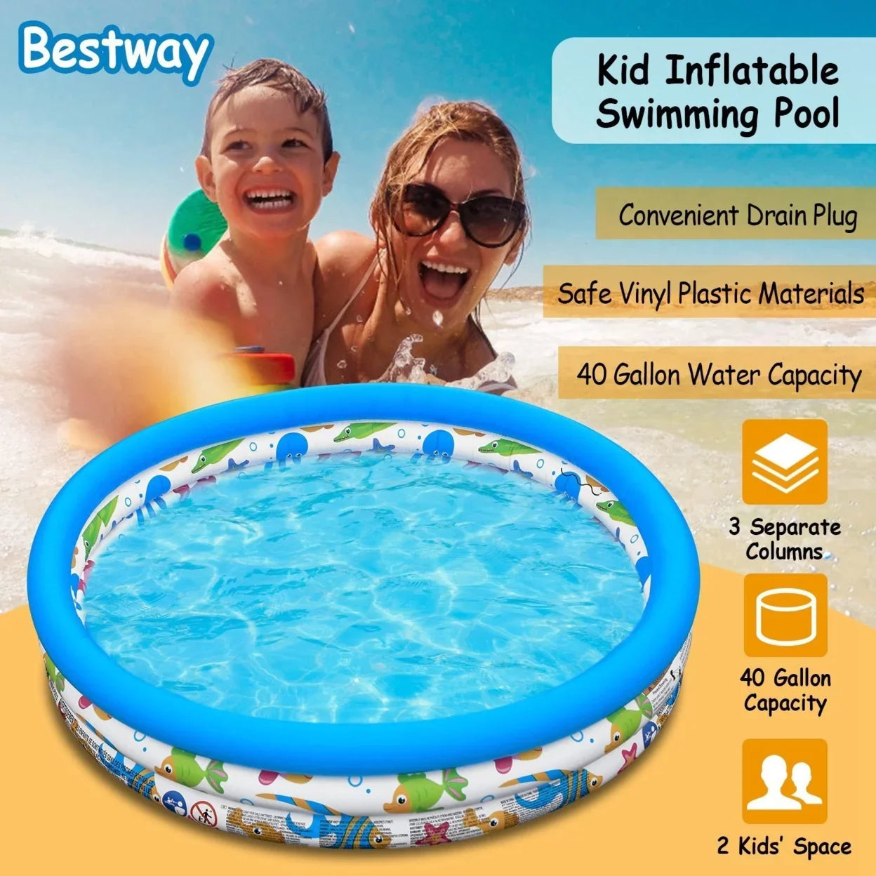 Up 48x10In Inflatable Ball Pool Foldable For Swim Pool 2 Center Kids Pool Blow Family Swimming