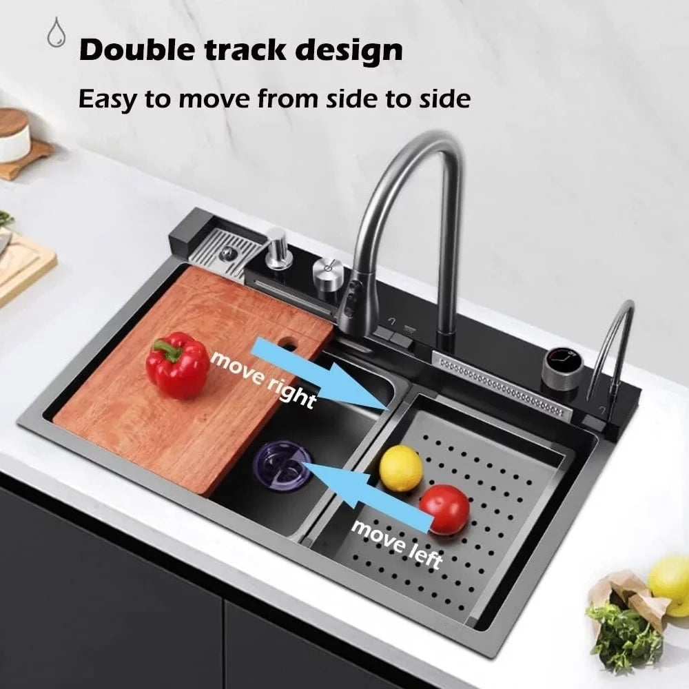 Sink SinkIntegrated with Household INCH Waterfall Pull-Out Flying Nano Rain Sink Set Black Tap 29.5