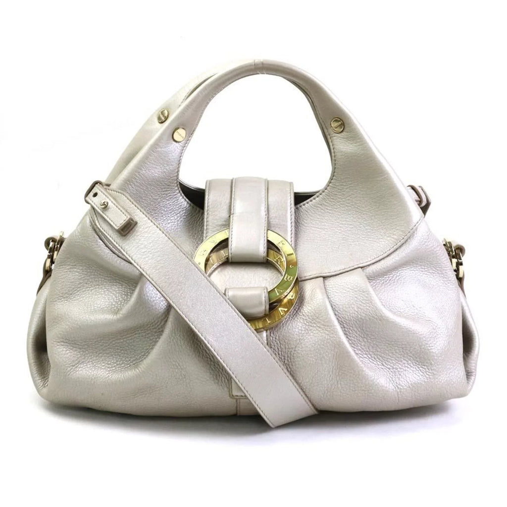 bag Chandra pearl shoulder Pre-Owned BVLGARI Bvlgari (Good) gray handbag leather ladies gold