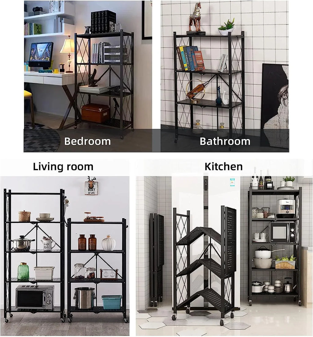 Metal Shelves, 65" Garage 14" shelf Shelving D Collapsible Metal Heavy 28" 5-Shelf Foldable on W Bakers Wire, x x H Closet, Duty (5- Units Storage Organizer Rack, Wheels storage) for Kitchen