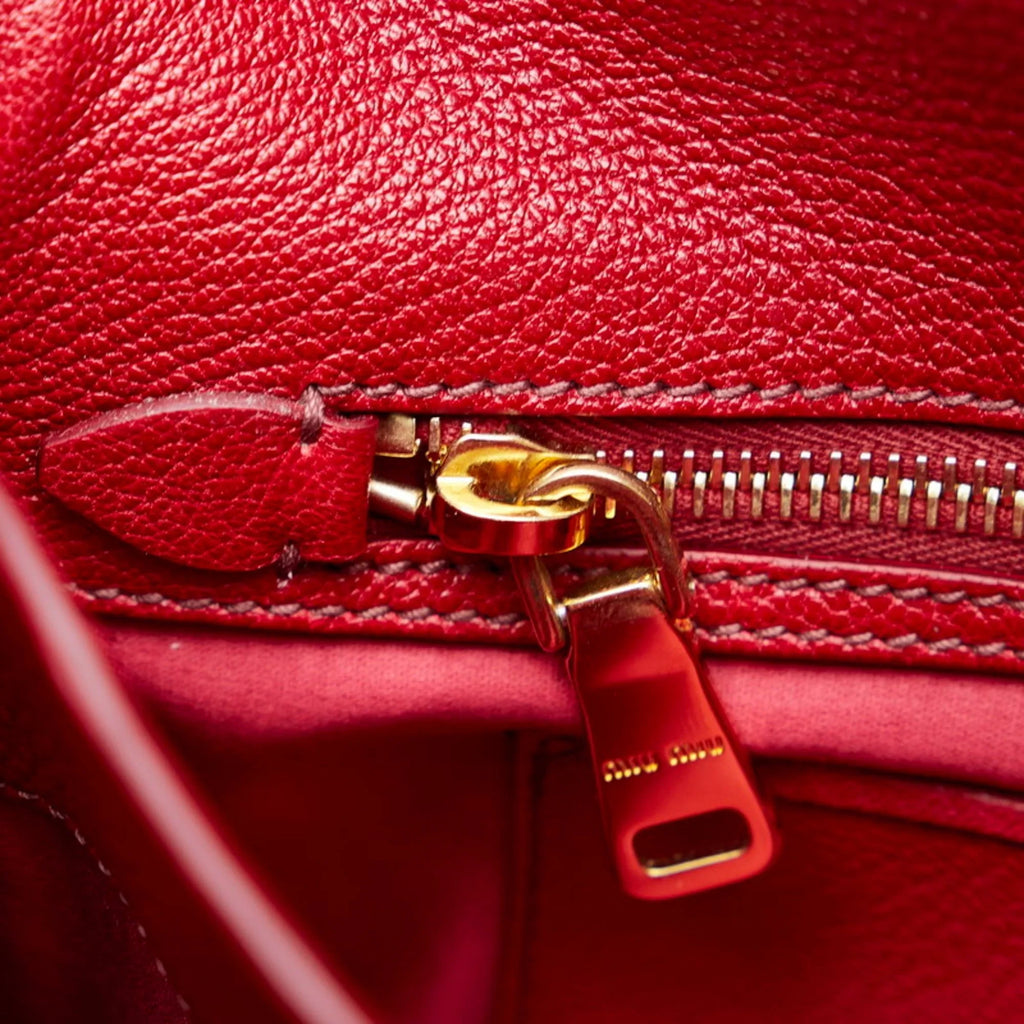 Miu Red Bag Orange Miu (Good) Shoulder MIUMIU Miu Ladies Madras Pre-Owned Bicolor Leather Handbag RN0726