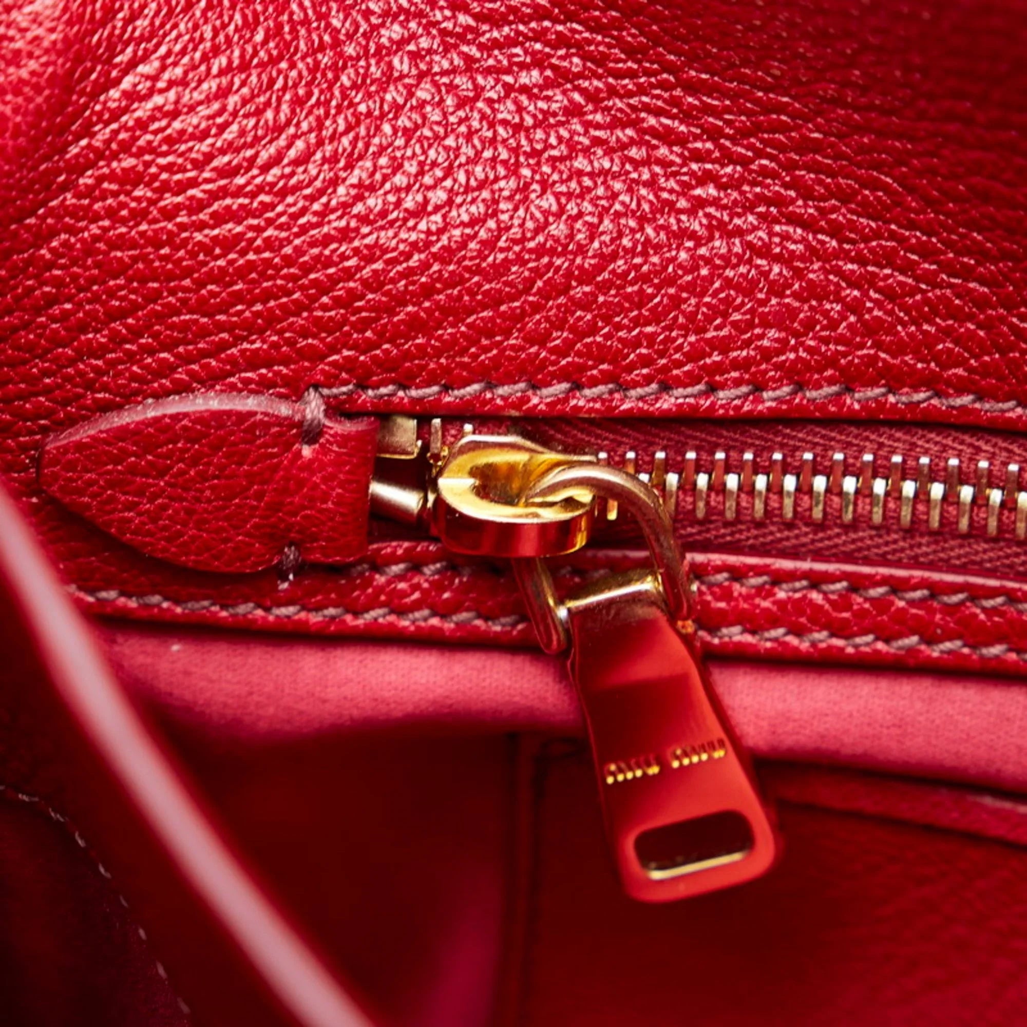 Miu Red Bag Orange Miu (Good) Shoulder MIUMIU Miu Ladies Madras Pre-Owned Bicolor Leather Handbag RN0726