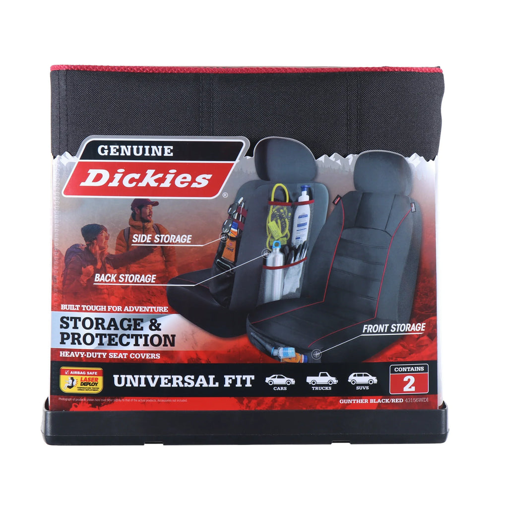 Piece Genuine 2 and Black Universal 43156WDI Storage with - Covers Front Red, Seat Car Dickies