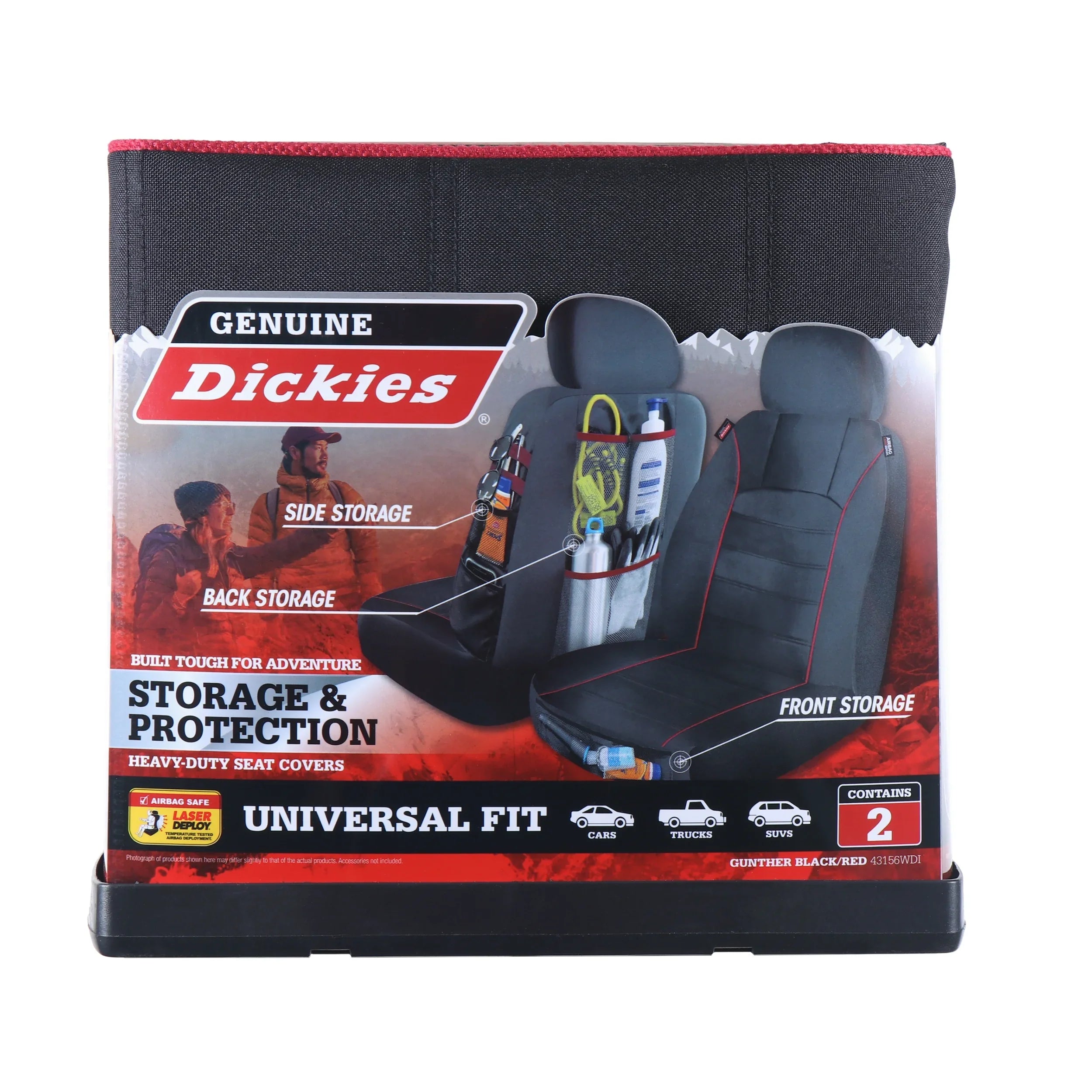 Piece Genuine 2 and Black Universal 43156WDI Storage with - Covers Front Red, Seat Car Dickies