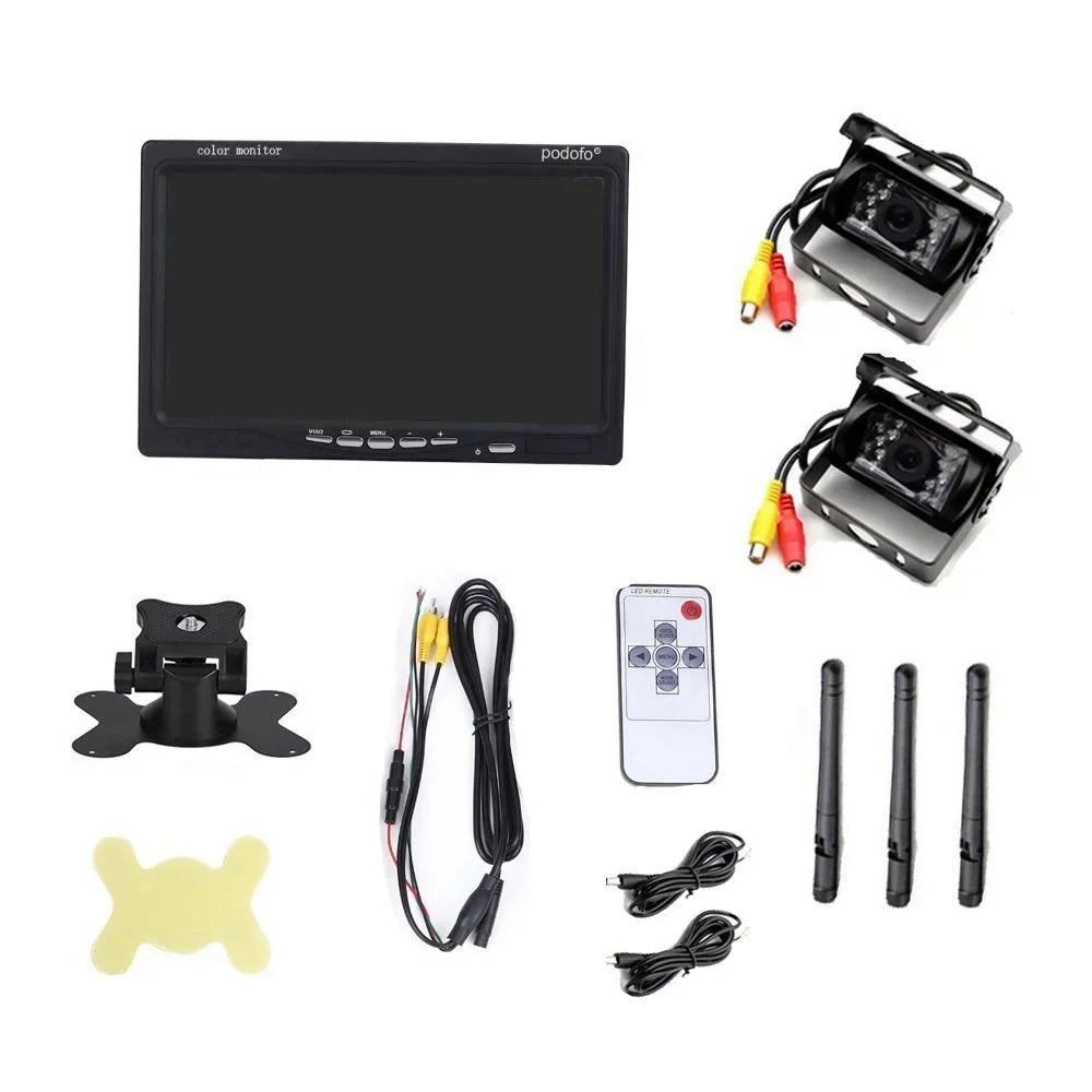 Monitor Vision RV for Wireless Trailer 7" View Cameras Waterproof Dual Bus Truck with Camera Backup Rear Parking Assistance Night