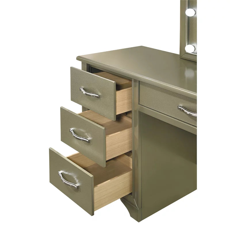 7-drawer Vanity Desk Champagne Mirror Beaumont with Lighting