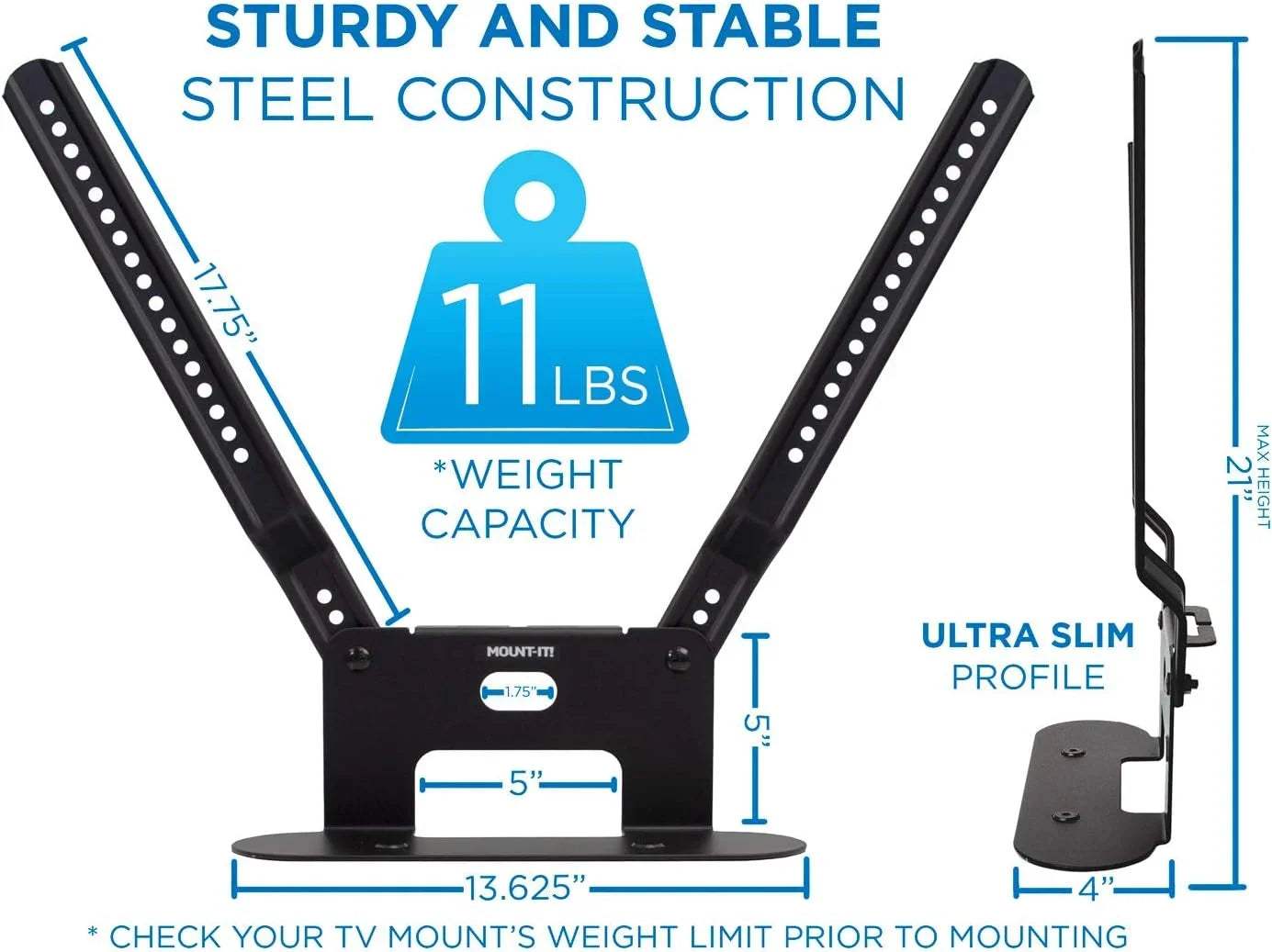 Soundbar VESA Sound with | Sonos Pattern Mount Mount-It! Compatible Beam 600mm - Bar 200mm TV Mounting Mounting with Shelf for Bracket Televisions Speaker Kit