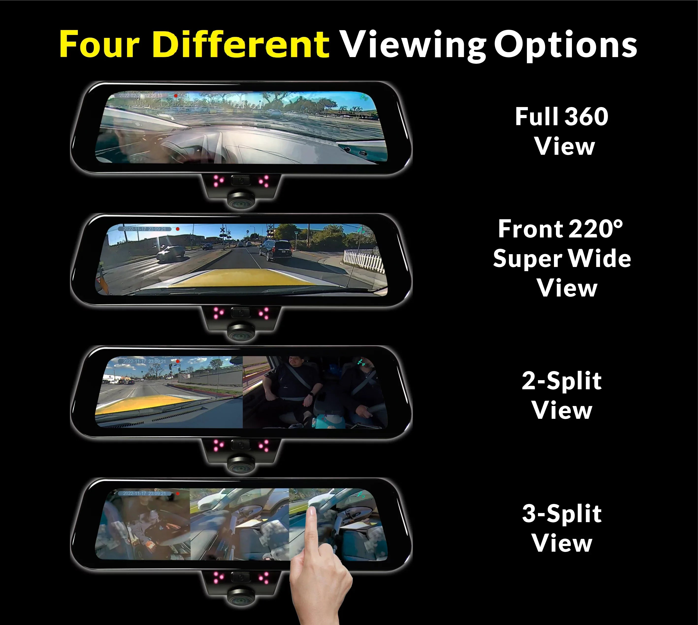 Rearview Auto View Day/Night, Video-in DIY Touchscreen Dash 4K RYDEEN Backup Monitor Install, View Brightness 360 Mirror Frameless Camera with Surround 10-inch w/ TFT
