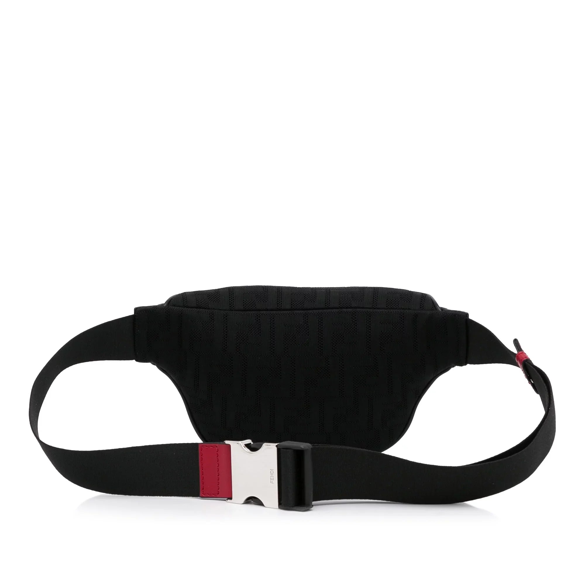 Fabric Unisex Authenticated (Good) Pre-Owned Pocket Black Bag Knit Neoprene FF Perforated Belt Fendi Vitello Grace