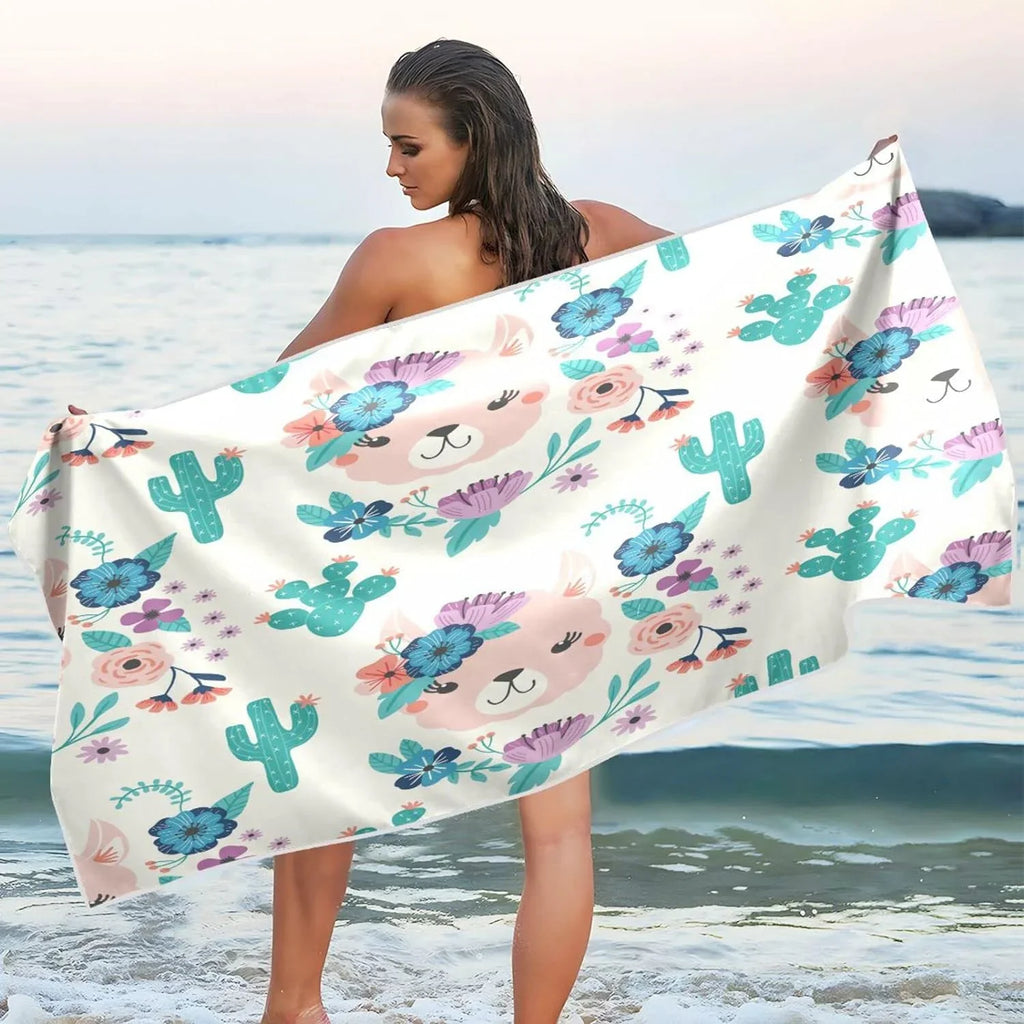 Thin Oversized Quick Towel, Cactus Shower Lightweight Beach Bestwell Dry Sand Pool Swim Llama Yoga Microfiber Bath Free Towel Multipurpose Towel Blanket, 30”X60” Towel