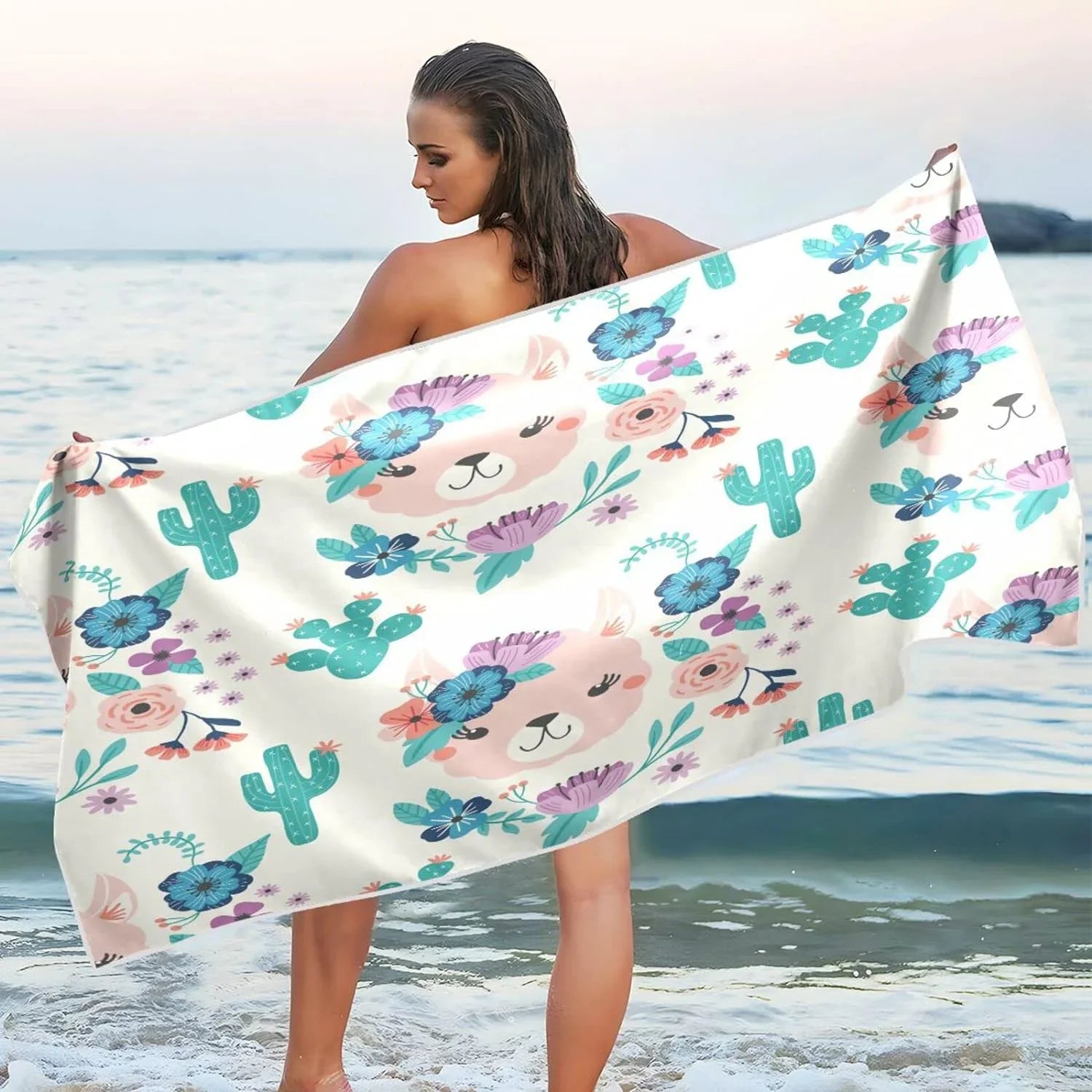 Thin Oversized Quick Towel, Cactus Shower Lightweight Beach Bestwell Dry Sand Pool Swim Llama Yoga Microfiber Bath Free Towel Multipurpose Towel Blanket, 30”X60” Towel