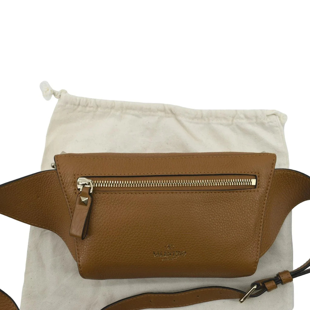 Bag VALENTINO Leather Pre-Loved Spike Belt Camel