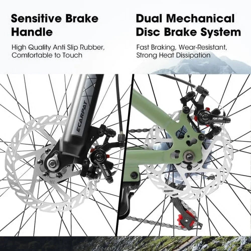 Brakes Disc Mountain 24 Wheels, Bike A24301 Womens Commuter 21-Speed Frame Bicycles Mountain steel Fork Mens Shifter Trail City Inch Thumb Ecarpat Bike, Front Carbon