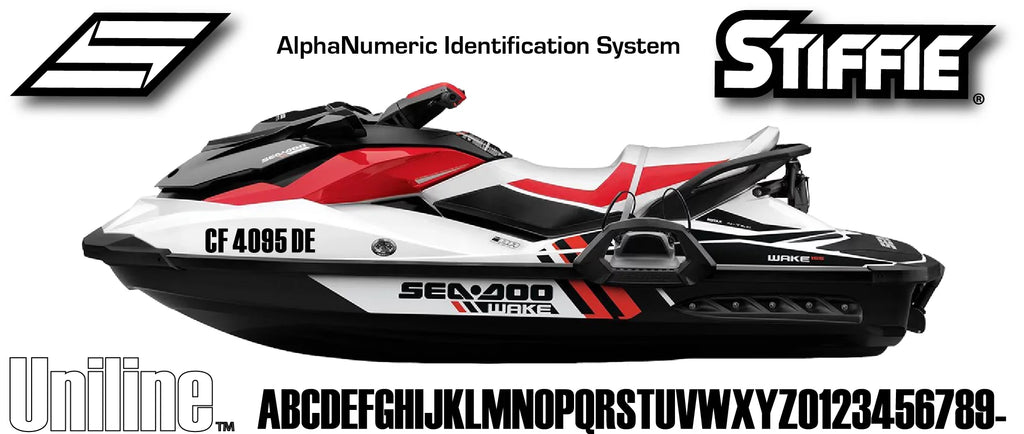 SeaFoam for STIFFIE Identification Numbers Personal Uniline Alpha-Numeric 3" Marine Custom Decals & Stickers Watercraft Boats & PWC Green Kit Letters Registration