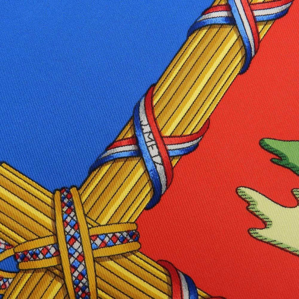 New) Pattern Red Silk Scarf Revolution 90 Commemorating Carre Blue Hermes (Like the Pre-Owned French