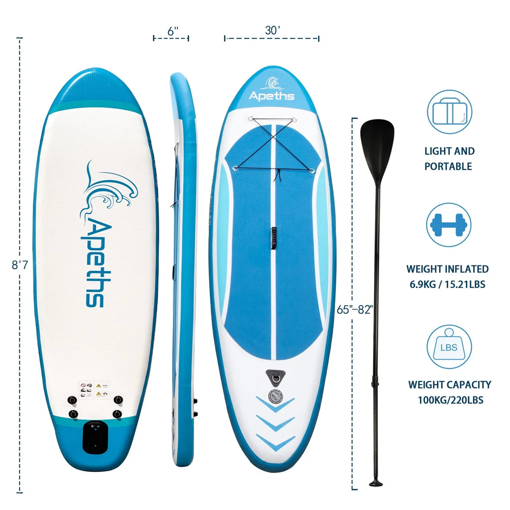 inch Backpack Fins, Adjustable 3 Board Paddle Board & Adults Thick) Paddle, Up Inflatable Carrying (6 with APETHS Pump Stand 8'7" for Board Paddle SUP Accessories