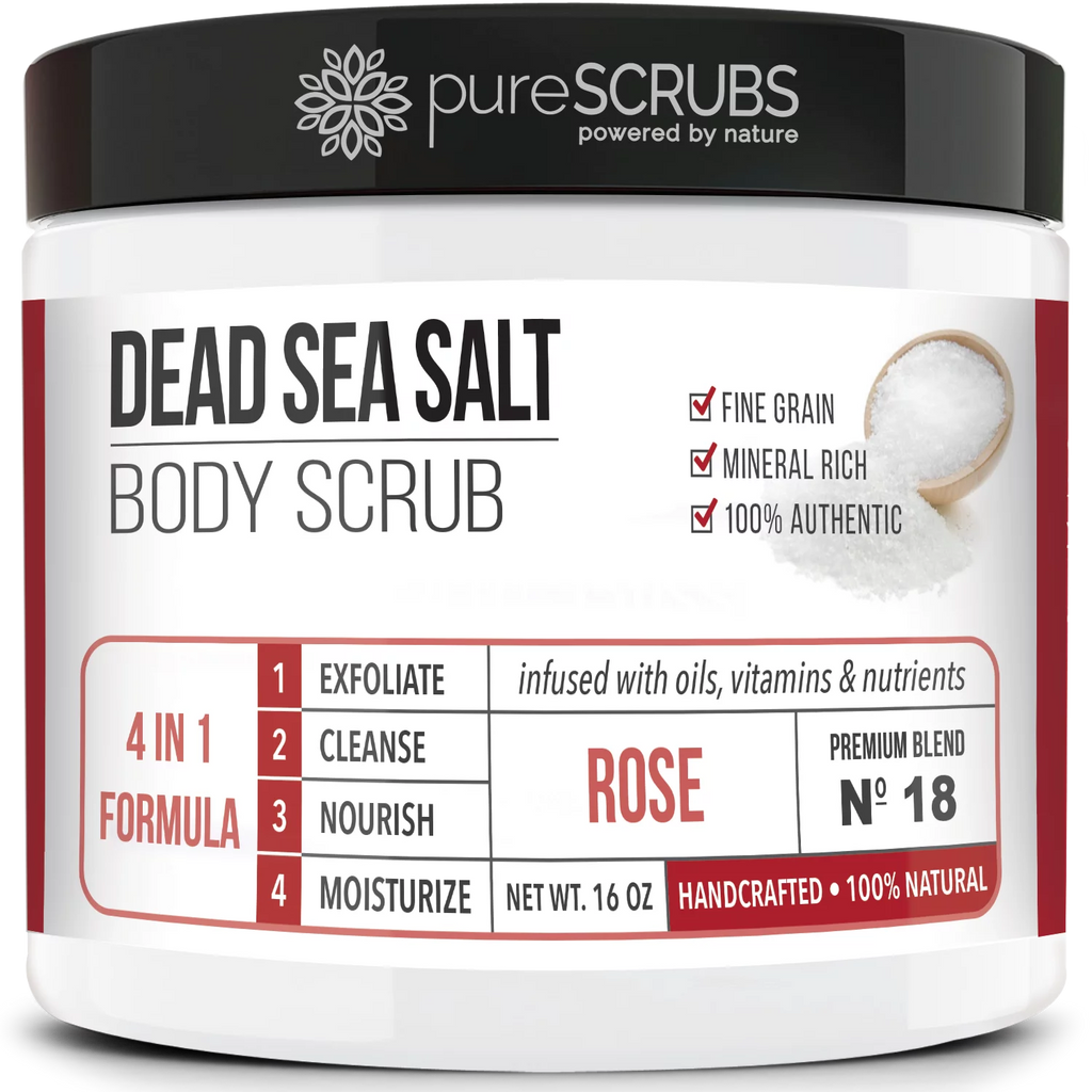 Nutrients + Pure - Exfoliating Dead Scrub Set pureSCRUBS Body BODY ROSE - Organic Oils Spoon, 16oz Sea Mini Loofah FREE Soap & Organic Premium & Essential Wooden Organic Bar SCRUB Salt Large Infused