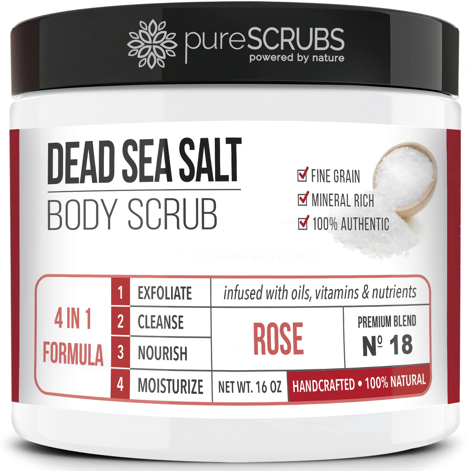 Nutrients + Pure - Exfoliating Dead Scrub Set pureSCRUBS Body BODY ROSE - Organic Oils Spoon, 16oz Sea Mini Loofah FREE Soap & Organic Premium & Essential Wooden Organic Bar SCRUB Salt Large Infused