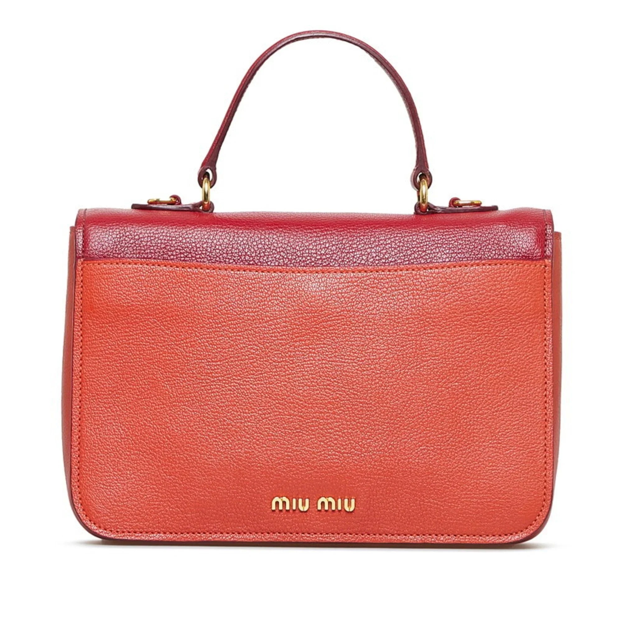 Miu Red Bag Orange Miu (Good) Shoulder MIUMIU Miu Ladies Madras Pre-Owned Bicolor Leather Handbag RN0726