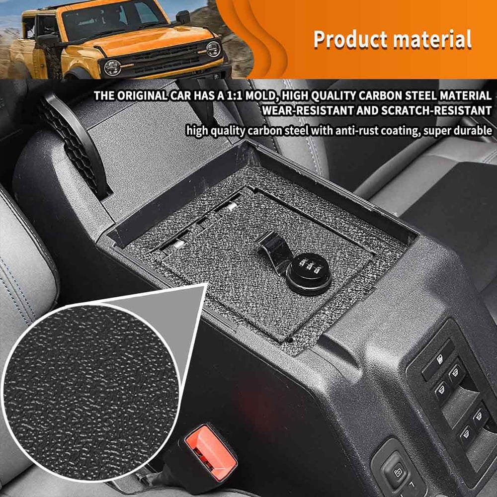 2Door/4Door 2021-2022, 3-Digit Black Password, with Coating for Console ALLTIMES Safe Steel Bronco Box for Carbon Ford Center Anti-rust