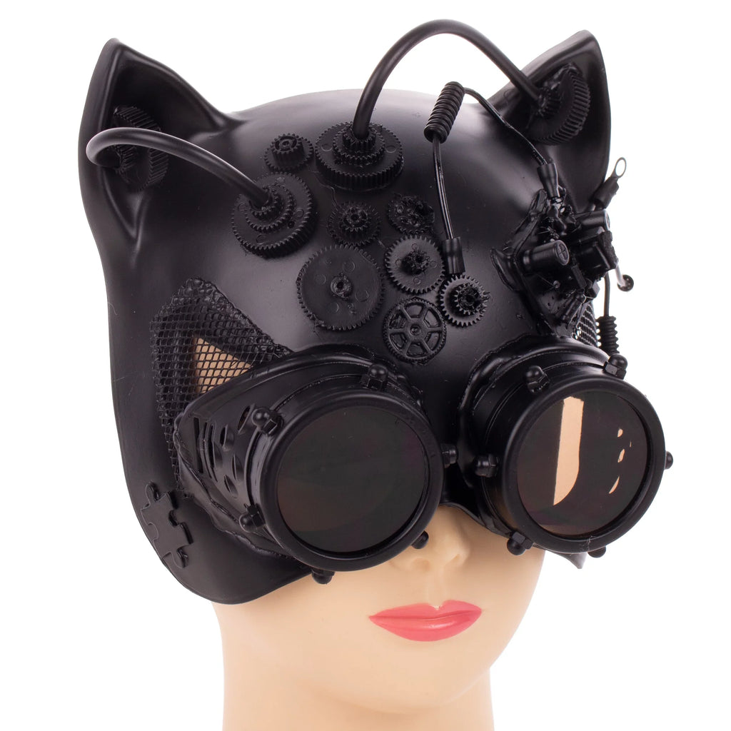 Half Costume Mask Masquerade Goggles Women's Steampunk with Kbw Cat Black Kitty