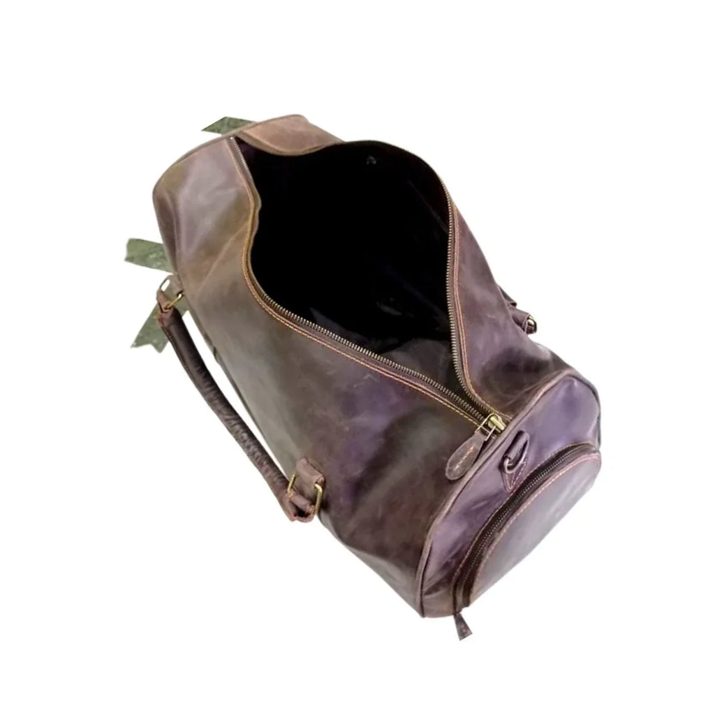 Luggage Cow Bag Dark Brown & Leather Bag Travel Duffle Leather Gym AMERICANSTYLE